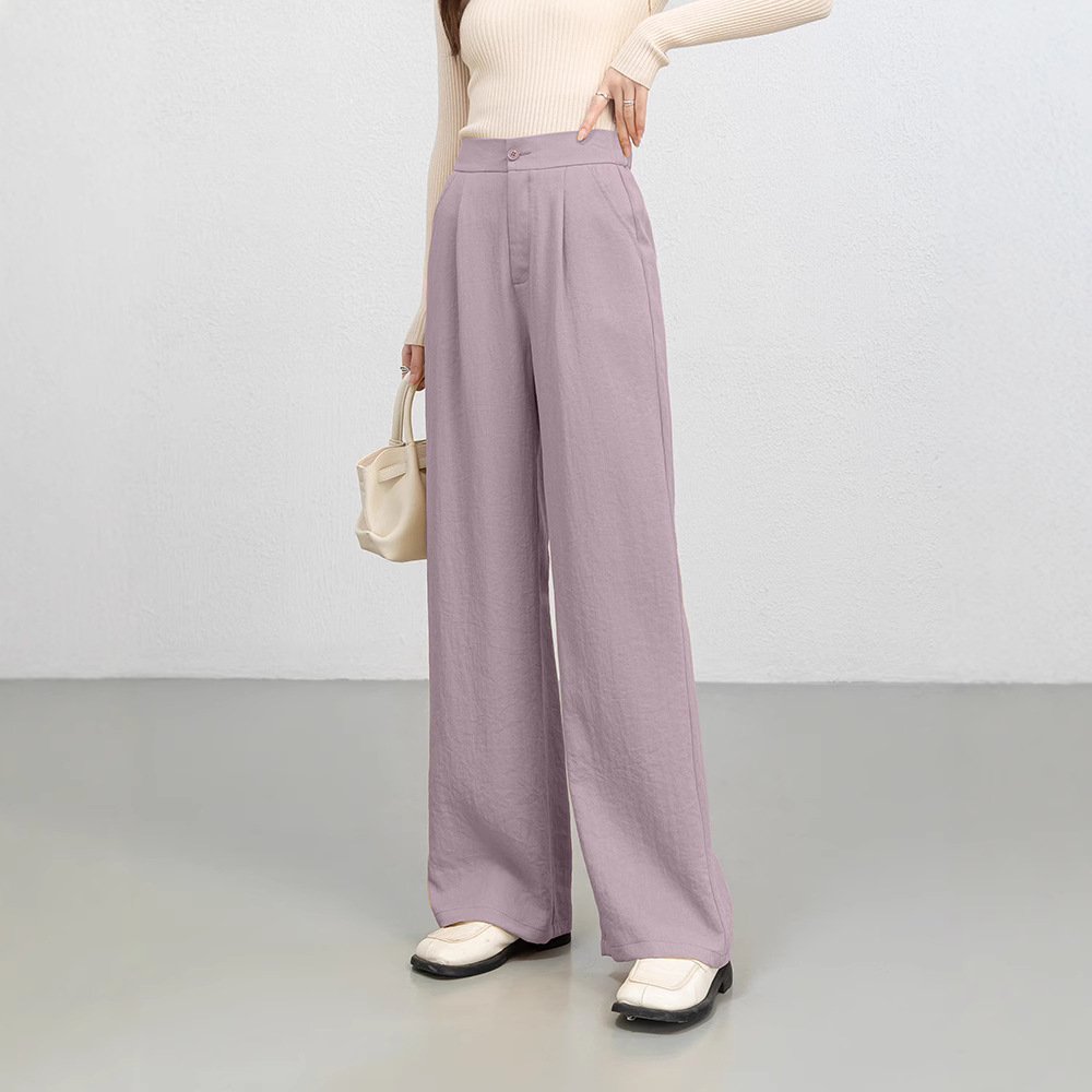 天然素材高腰ストレートパンツ