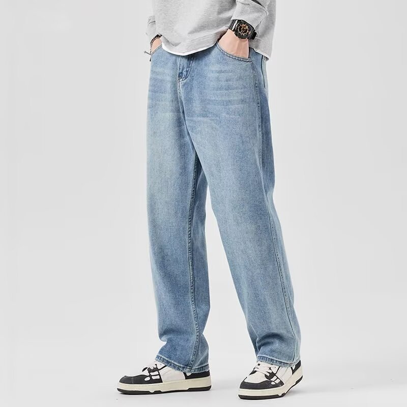 ストレートパンツ ゆったりシルエットウォッシュ加工デニム