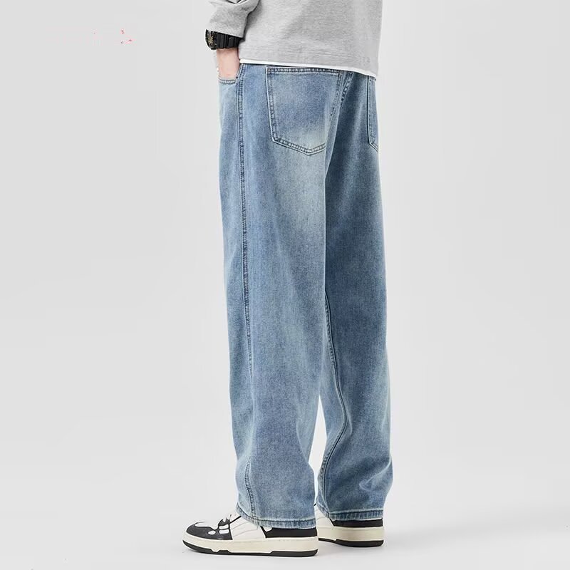 ストレートパンツ ゆったりシルエットウォッシュ加工デニム