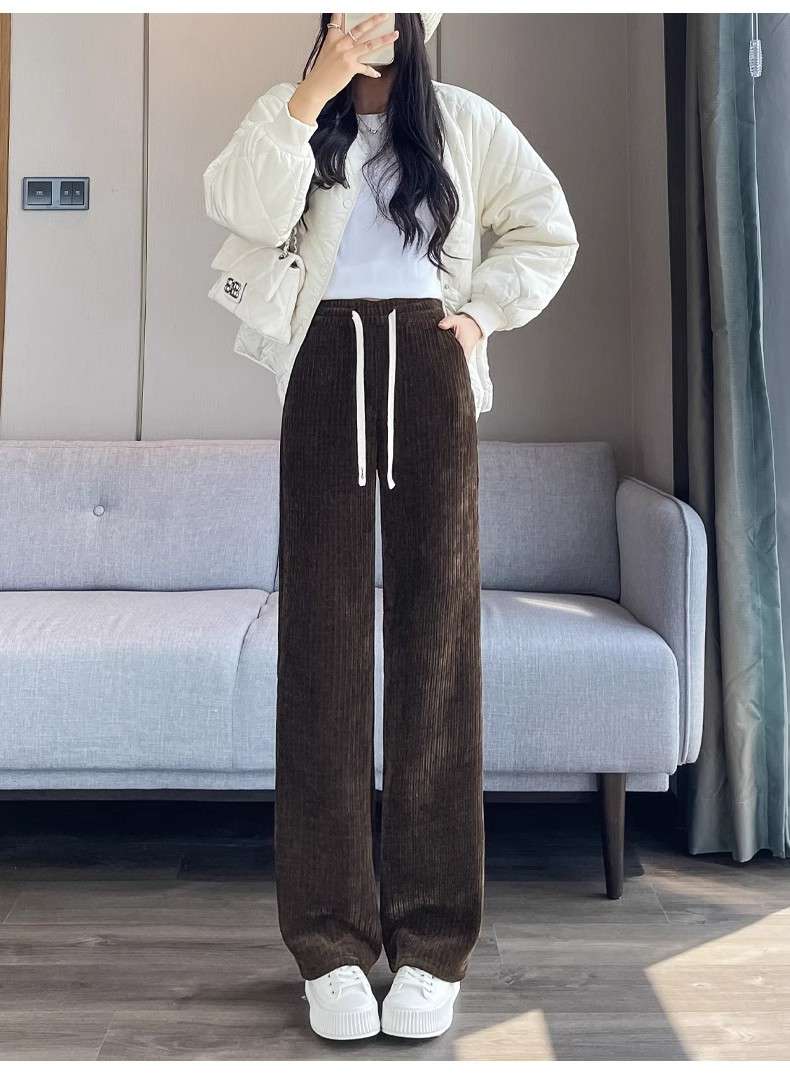 ストレートパンツ リブ編み ゆったりスウェットパンツ