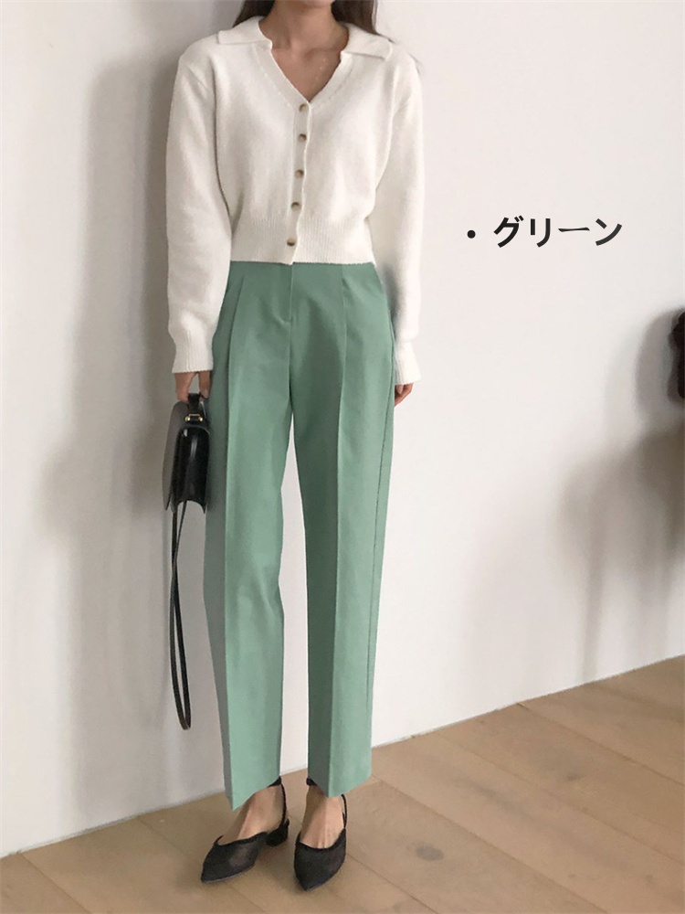 通勤対応ハイウエストストレートパンツ