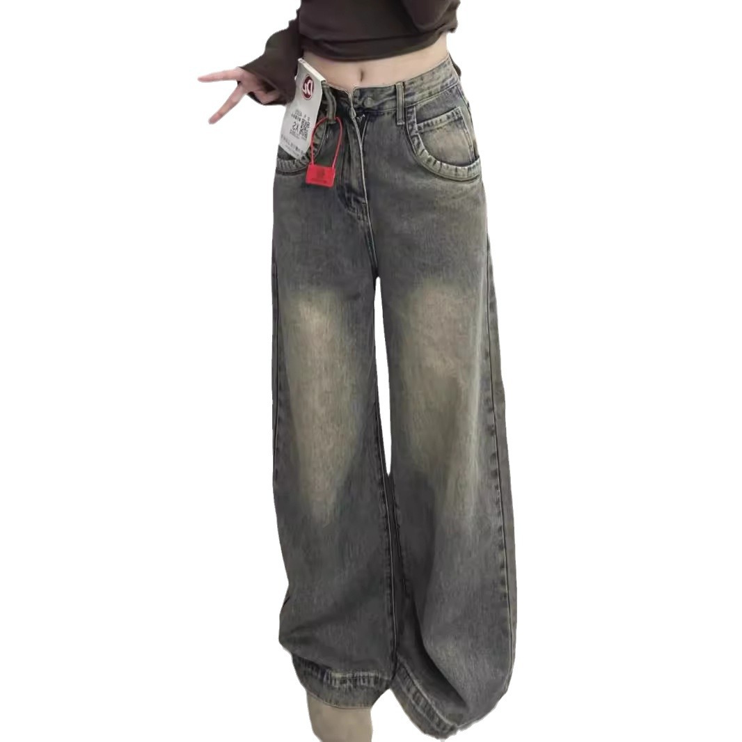 ストレートパンツ ヴィンテージ風ワイドストレートデニム