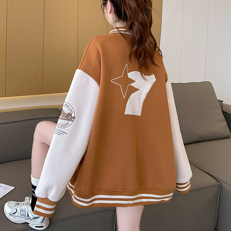 スタジャン 配色切替刺繍ロゴ入りスタジアムジャンパー 青 青