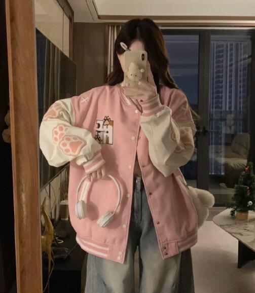 可愛い肉球柄スタジャン女の子向けアウター