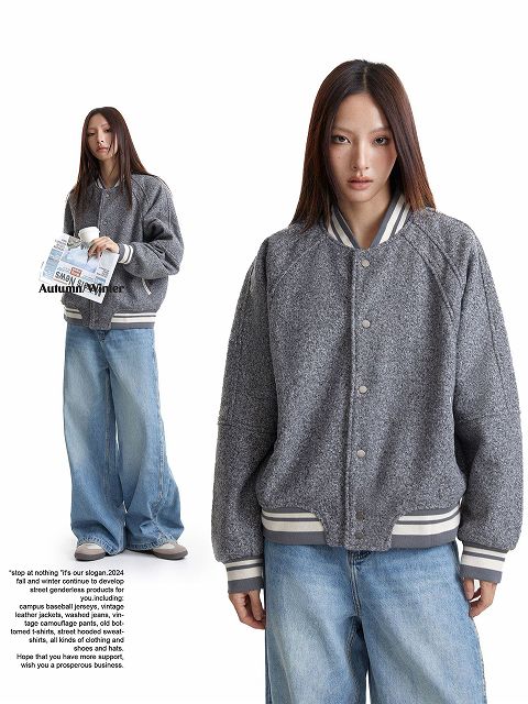 男女兼用スタジャン無地グレー秋冬アウター