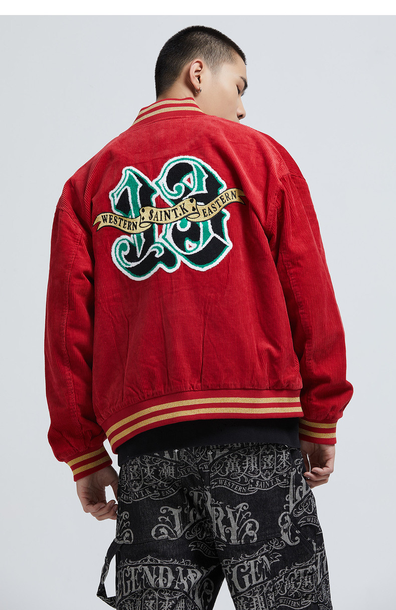 スタジャン赤伝説刺繍入りコーデュロイスタジャン