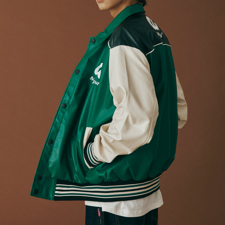 男女兼用 刺繍入りスタジャン グリーン カジュアル防寒アウター