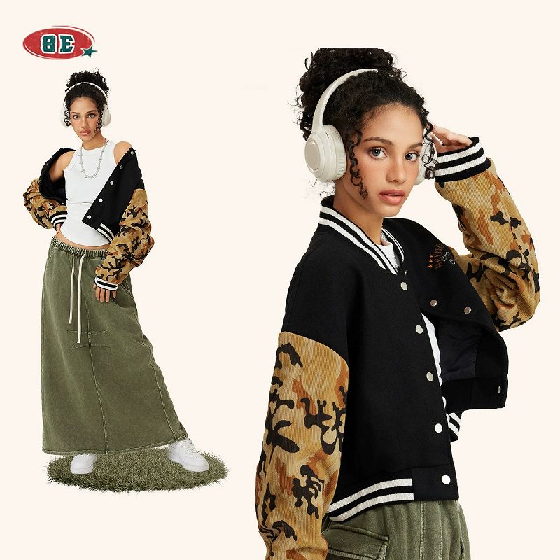 迷彩袖刺繍入りスタジャン男女兼用秋冬新作