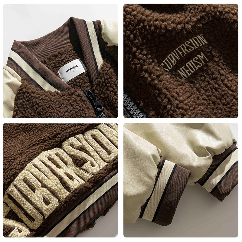 男女兼用 ボア素材 スタジャン 刺繍入り 秋冬 全2色