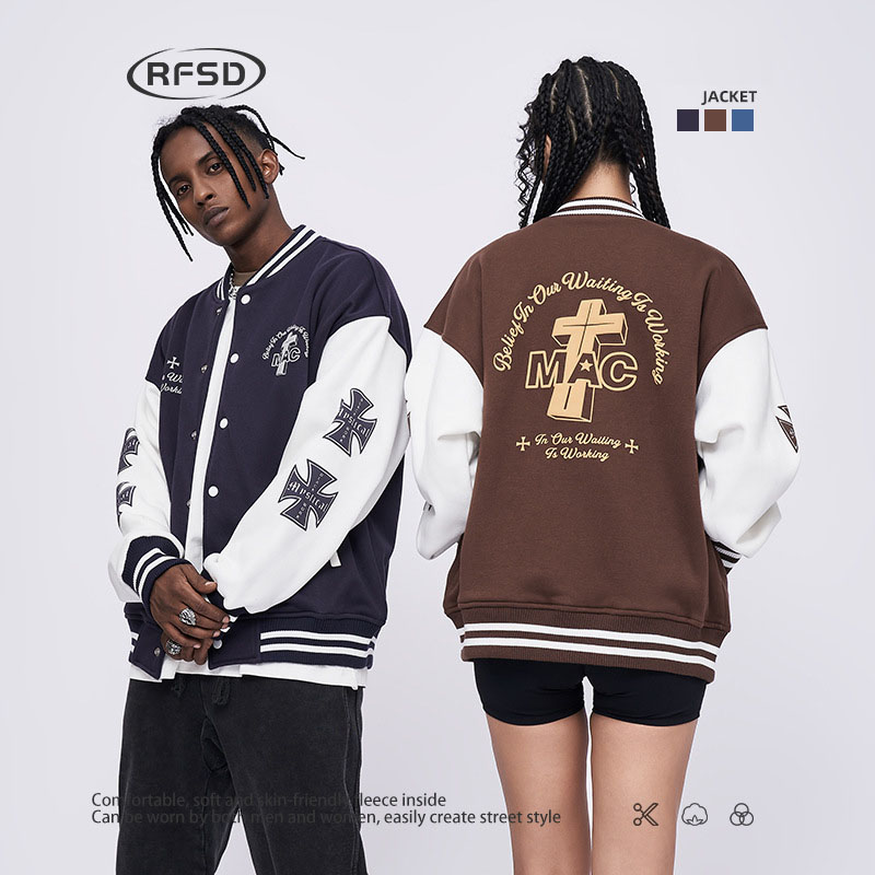 男女兼用スタジャン刺繍デザイン袖ライン全３色