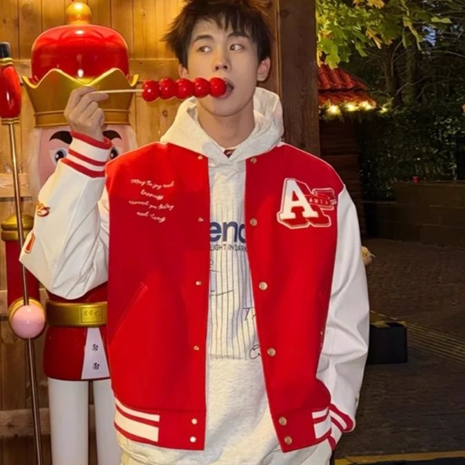 スタジャン 赤 青春の輝き ワッペン付きスタジャン