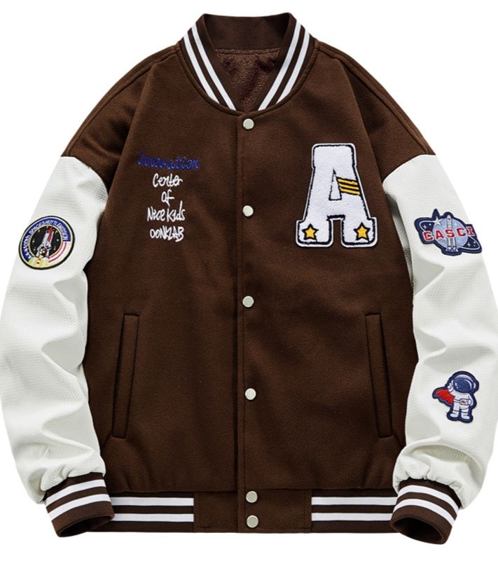 スタジャン 茶色 宇宙飛行士刺繍入り レトロ運動着