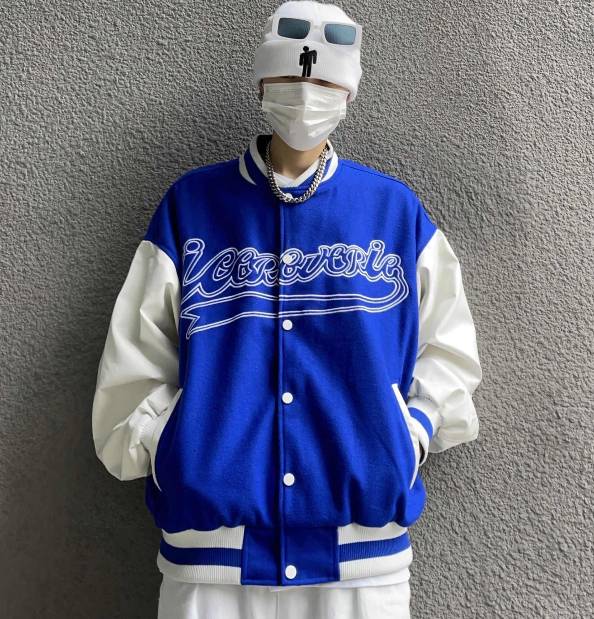 スタジャン 青 レトロ風カレッジスタジャン