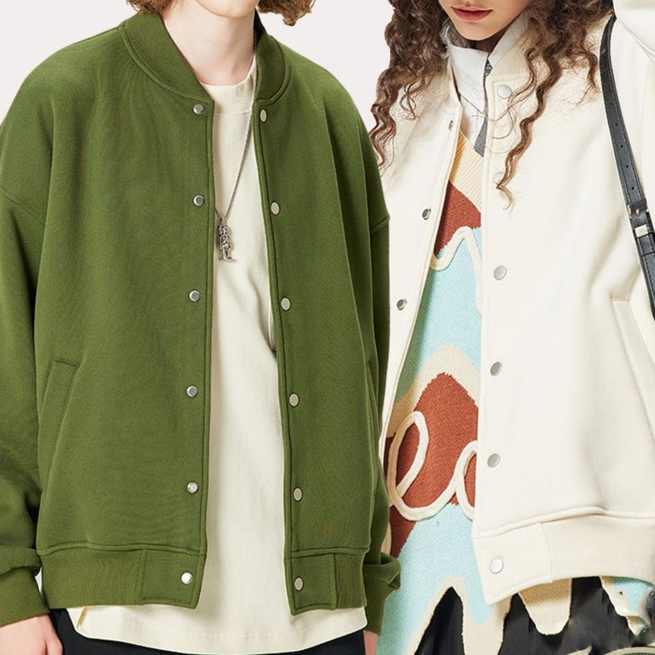 男女兼用 無地 スタジャン ゆったり ベースボールジャケット 秋冬 茶色