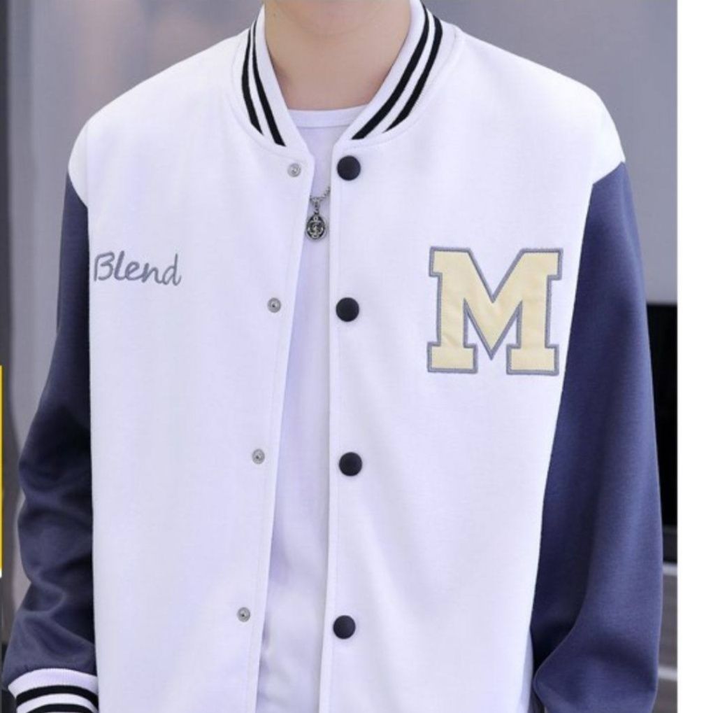 スタジャン 文字ワッペン付き配色切替スタジアムブルージャンパー