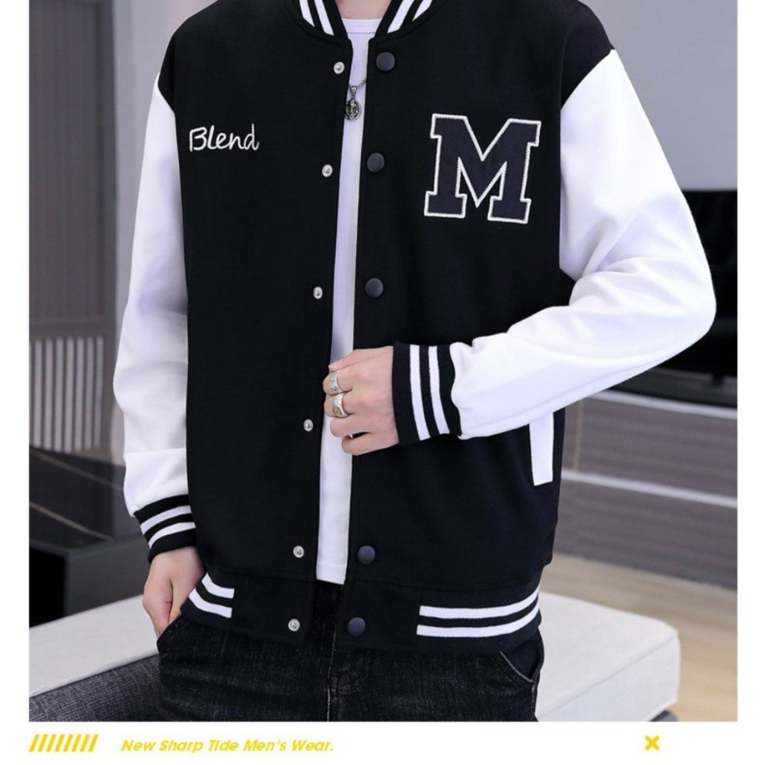 スタジャン 文字ワッペン付き配色切替スタジアムブルージャンパー