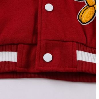 スタジャン赤 個性派刺繍ワッペン付き配色袖