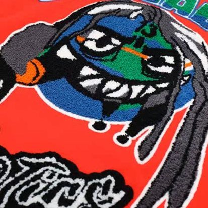 スタジャン赤 個性派刺繍デザイン切替袖スタジアムジャンパー