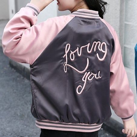 女の子用ピンク配色スタジャン キッズジュニア春秋長袖