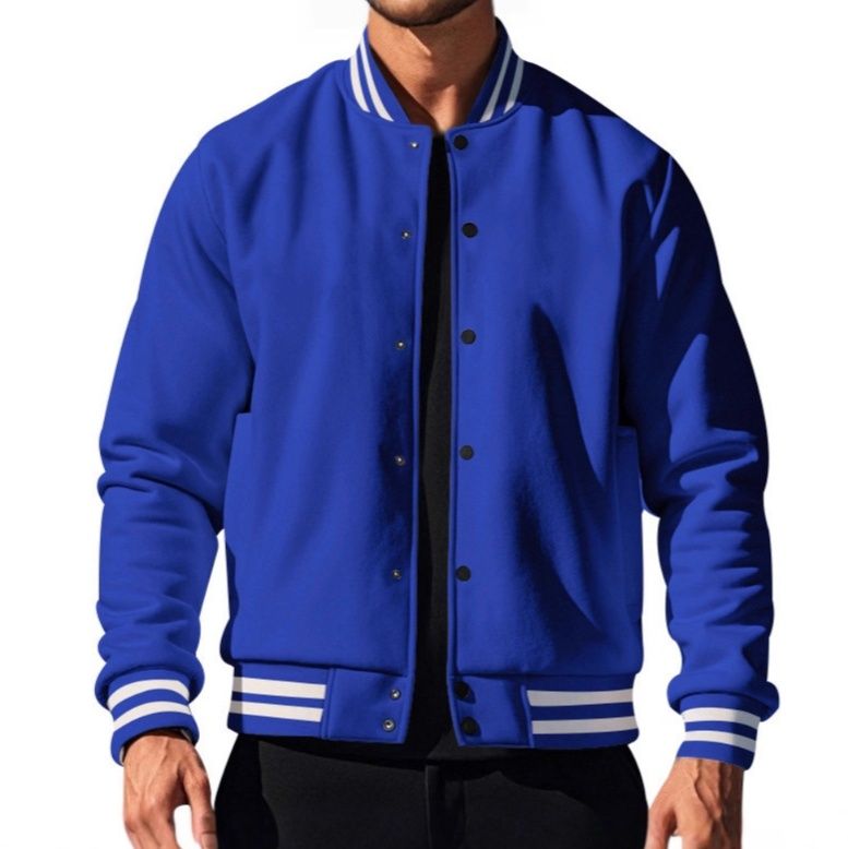 スタジャン 袖口ライン入り本格仕様青スタジアムジャンパー