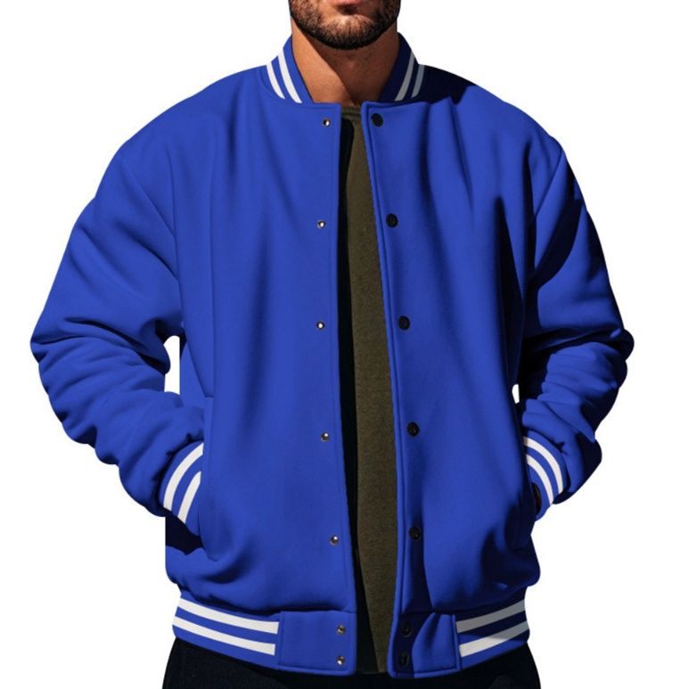 スタジャン 袖口ライン入り本格仕様青スタジアムジャンパー