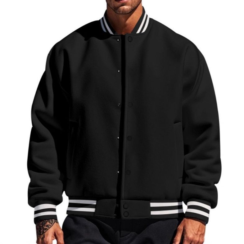 スタジャン 袖口ライン入り本格仕様青スタジアムジャンパー