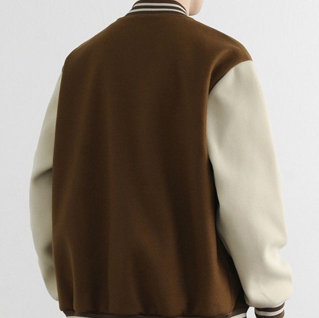 スタジャン 配色切替袖茶色ベーススタジアムジャンパー