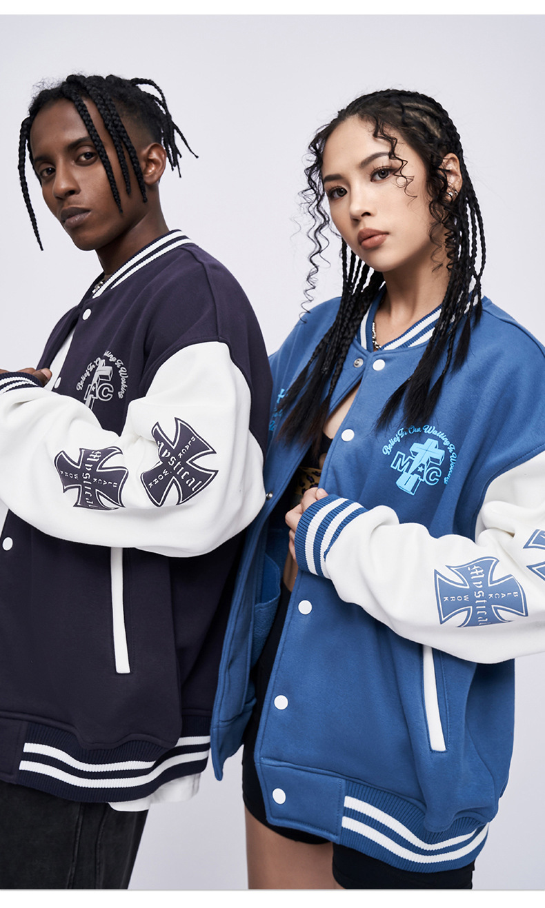 男女兼用スタジャン刺繍デザイン袖ライン全３色