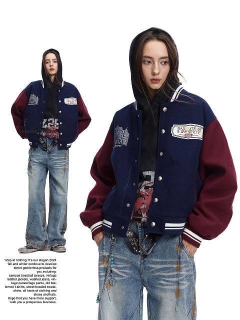 刺繍パッチ付き男女兼用スタジャン秋冬新作