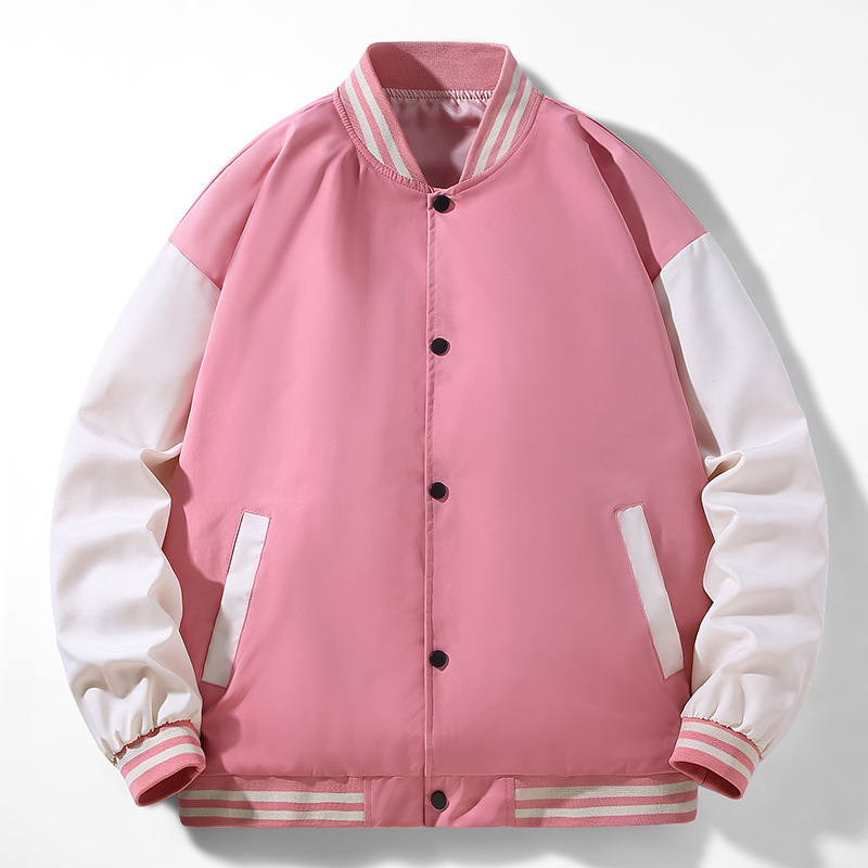 スタジャン 配色切替袖バイカラースタジアムピンクジャンパー