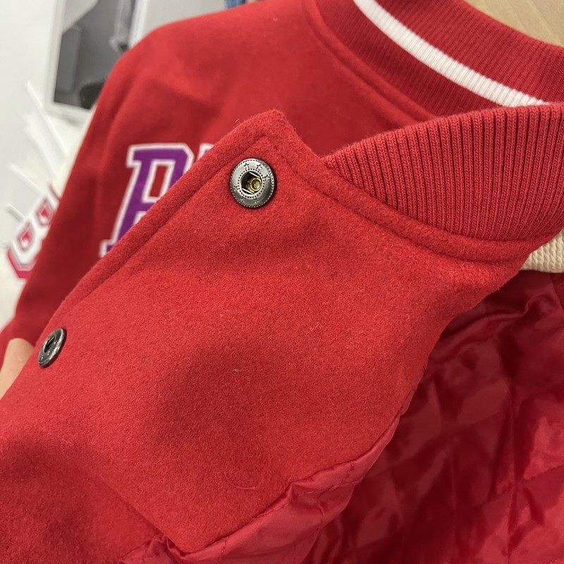 スタジャン赤 ナンバリングワッペン付きバイカラー