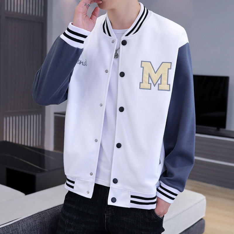 スタジャン 文字ワッペン付き配色切替スタジアムブルージャンパー