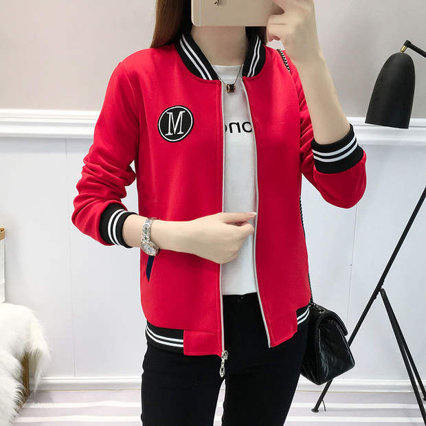 スタジャン 赤ストライプリブ切替スポーティジップアップジャケット