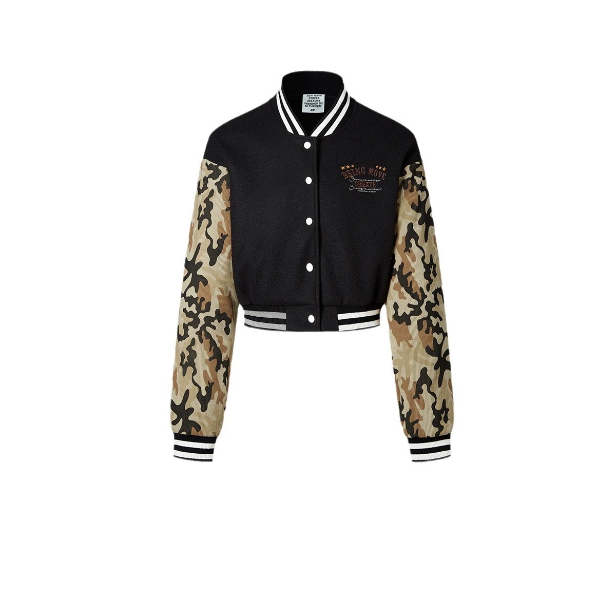 迷彩袖刺繍入りスタジャン男女兼用秋冬新作