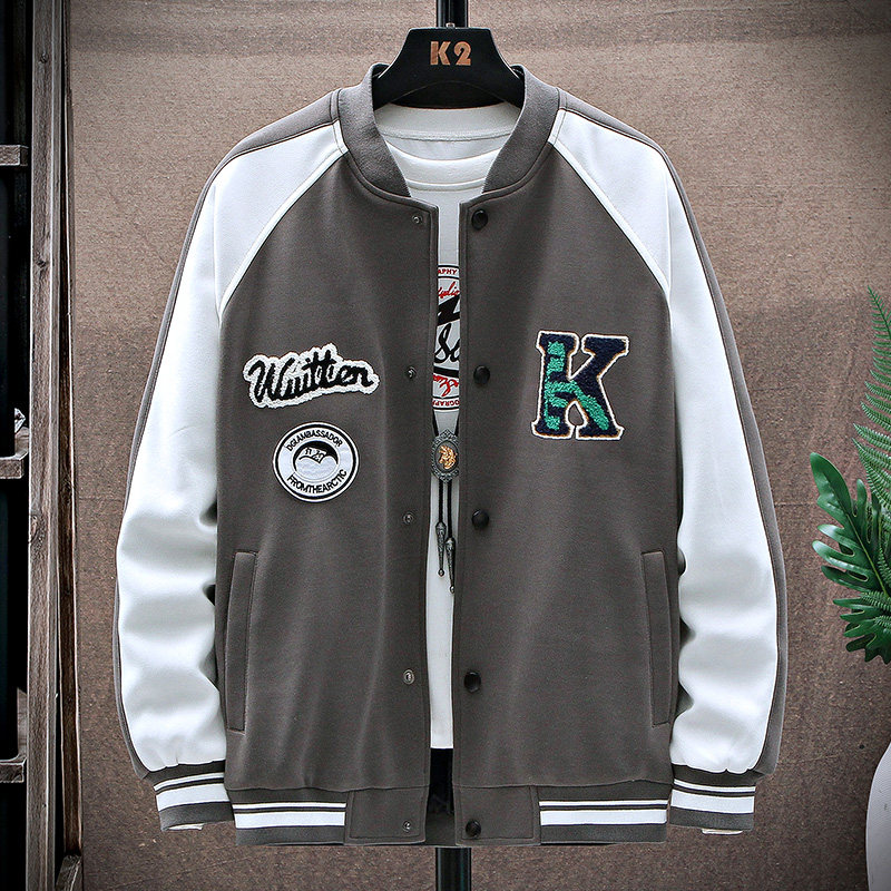 スタジャン 刺繍ワッペン付きラグランスリーブスタジアム青ジャンパー