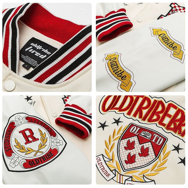 刺繍ワッペン付きスタジャン 男女兼用 紺白 秋冬新作