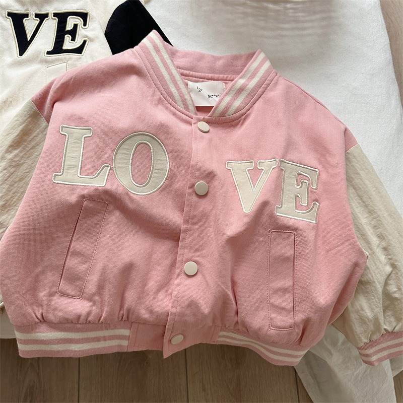 キッズ ピンク スタジャン 子供服 文字刺繍 ジャケット