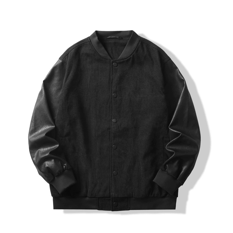 男女兼用合皮袖スタジャン秋冬新作ブラック