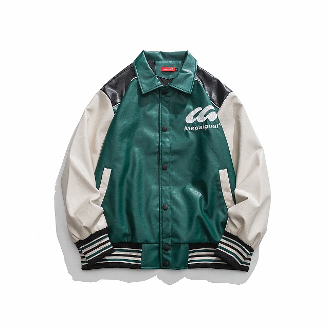 男女兼用 刺繍入りスタジャン グリーン カジュアル防寒アウター