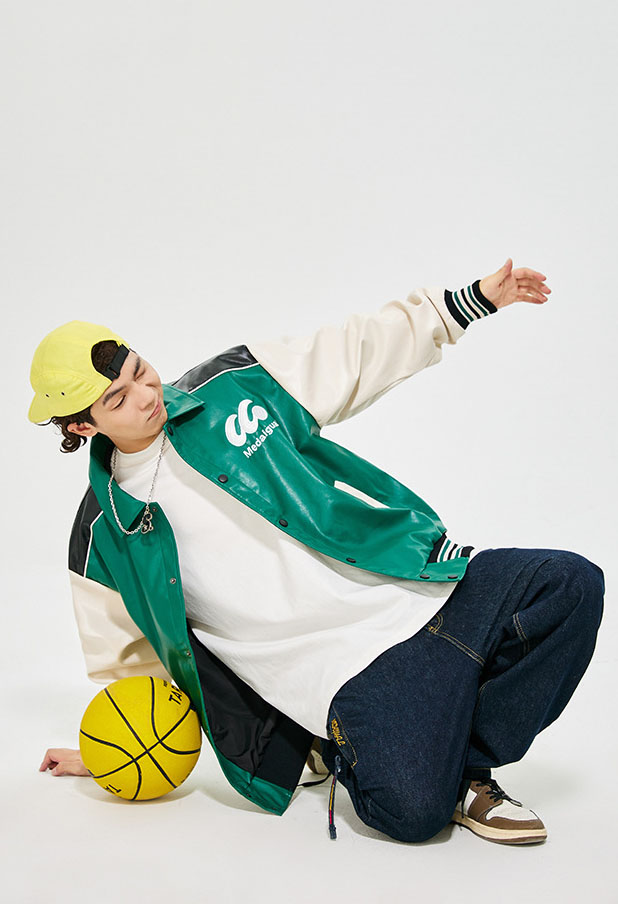 男女兼用 刺繍入りスタジャン グリーン カジュアル防寒アウター