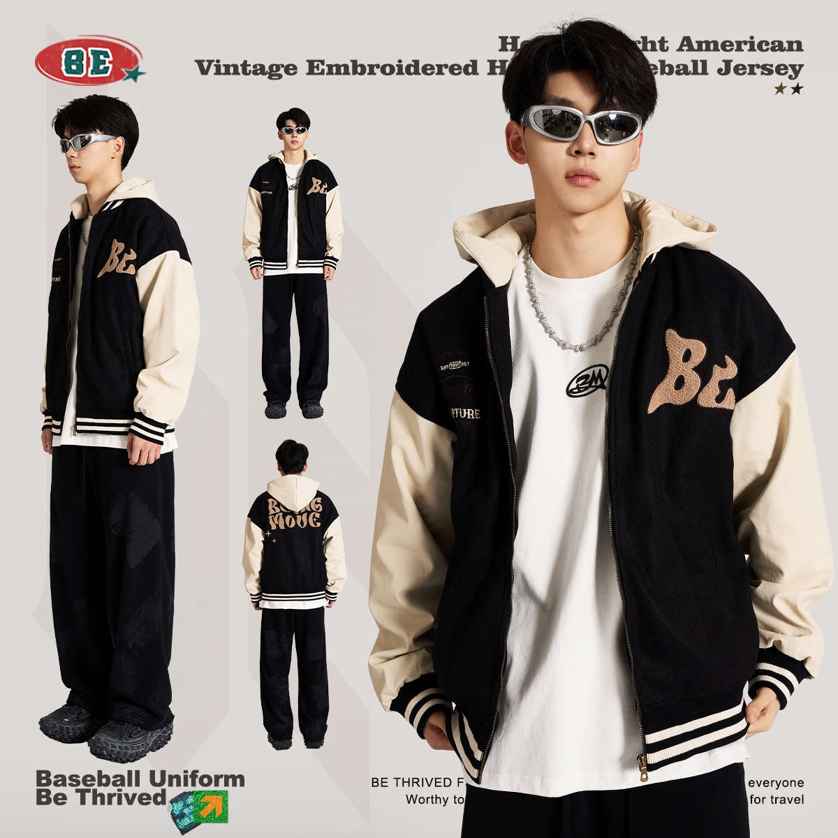 男女兼用刺繍入りフード付きスタジャン秋冬新作