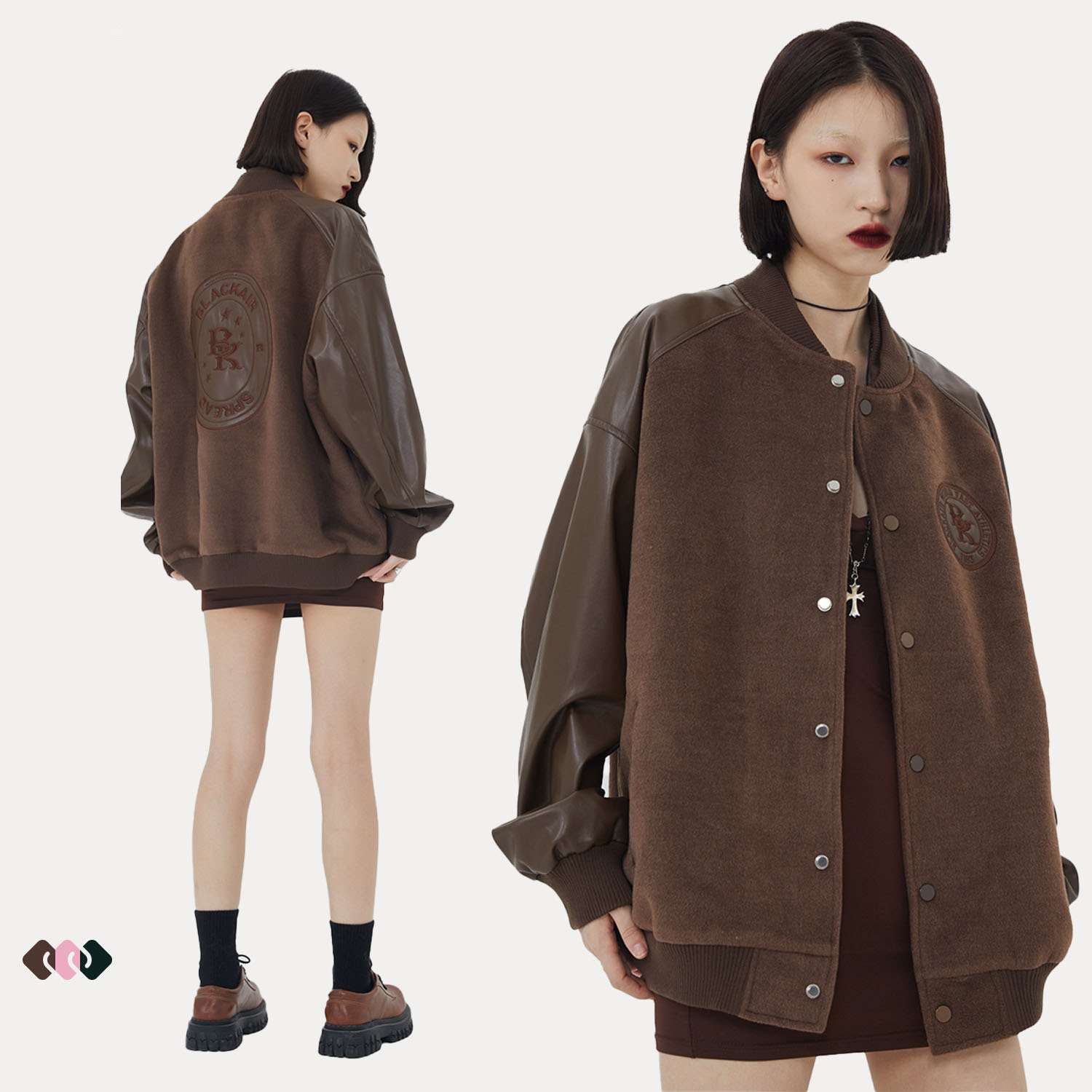 刺繍入り男女兼用スタジャン茶色系秋冬新作