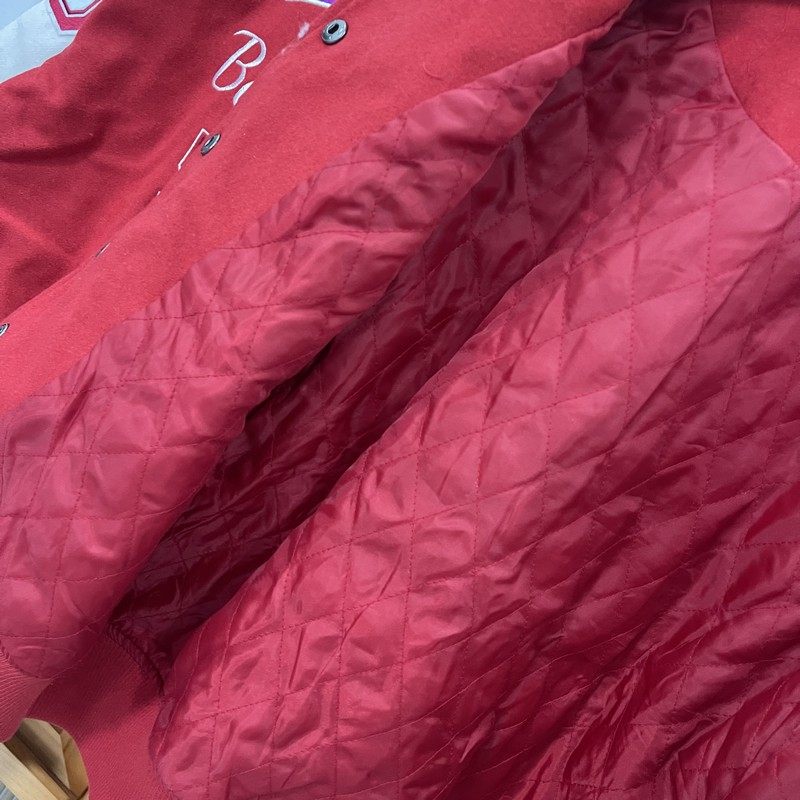 スタジャン赤 ナンバリングワッペン付きバイカラー