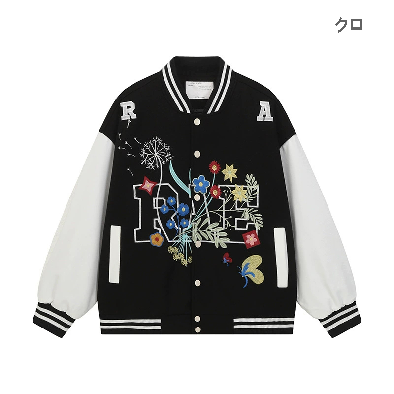 刺繍入りスタジャン男女兼用黒白配色新作
