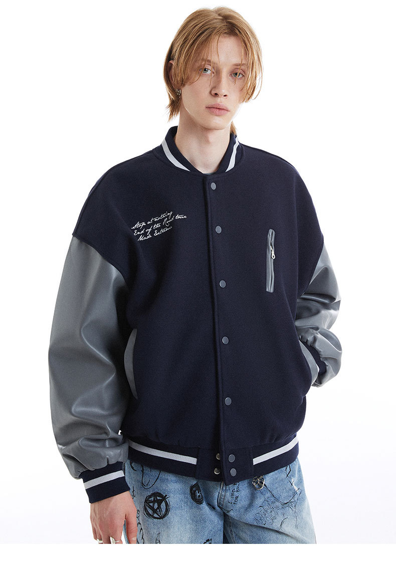 袖革切替スタジャン 男女兼用 刺繍デザイン 秋冬新作