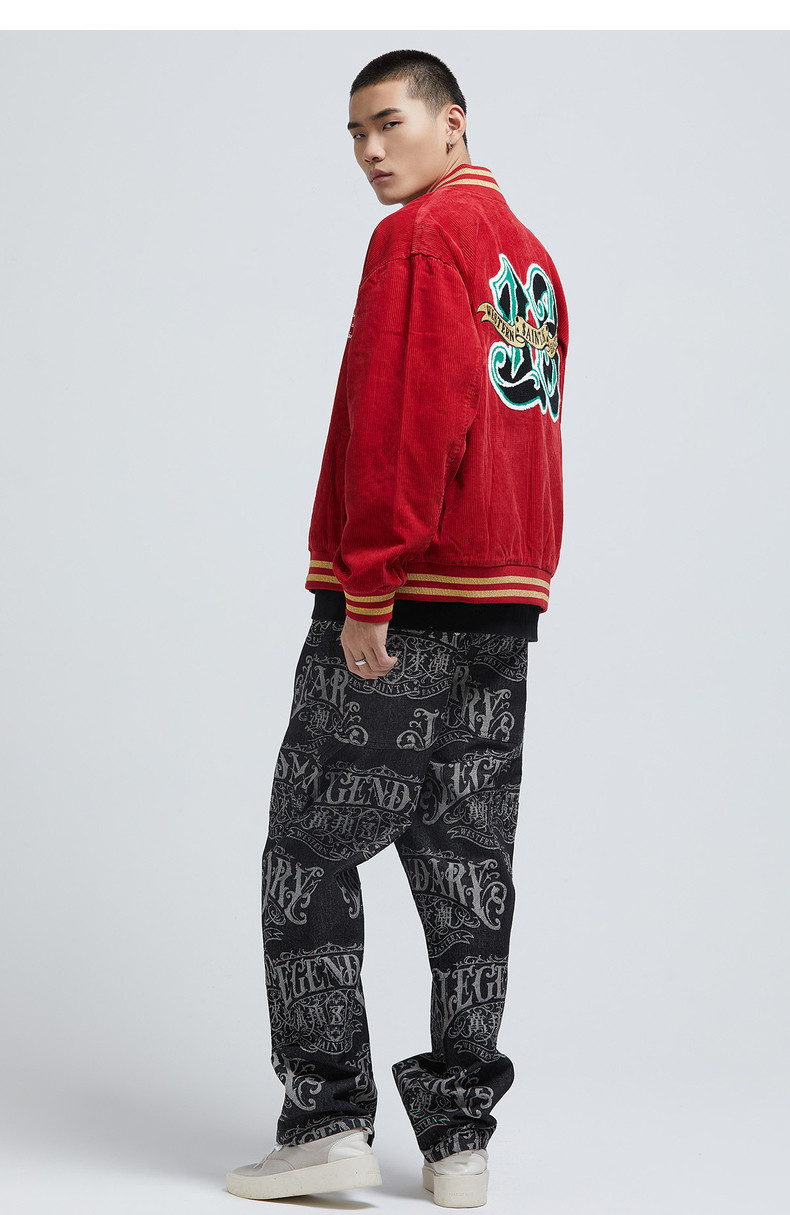 スタジャン赤伝説刺繍入りコーデュロイスタジャン