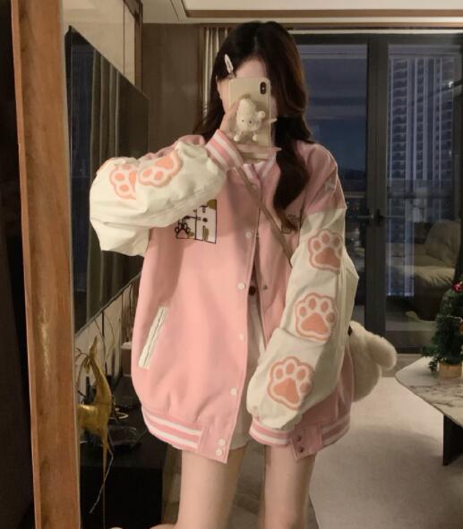 可愛い肉球柄スタジャン女の子向けアウター