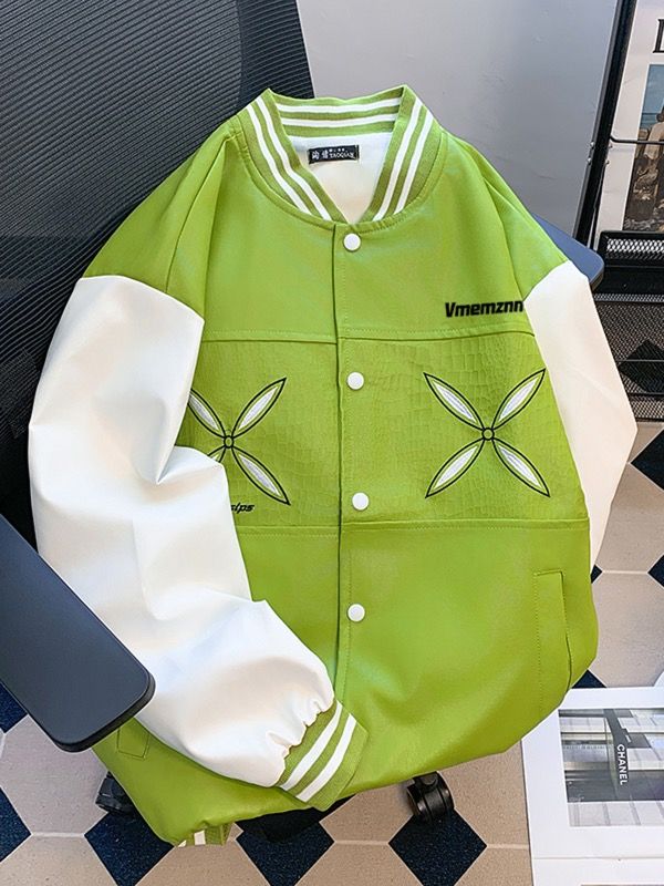 合成革袖スタジャン メンズ バイカラー