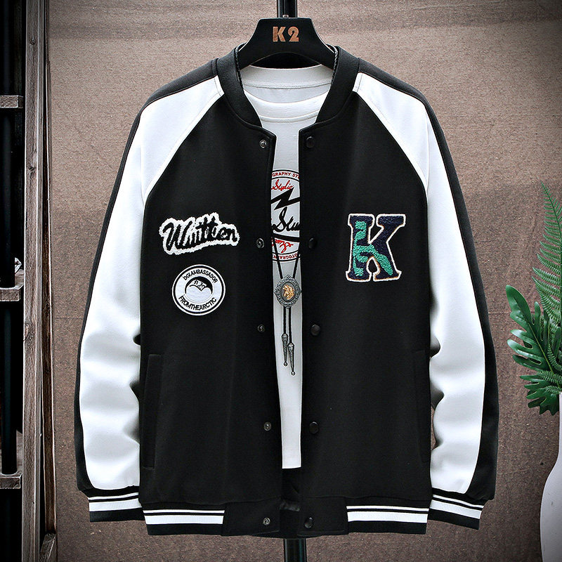 スタジャン 刺繍ワッペン付きラグランスリーブスタジアム青ジャンパー