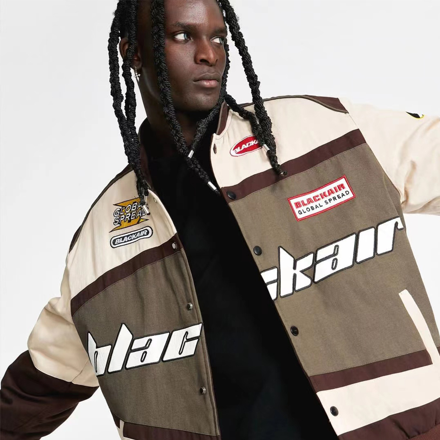 男性用刺繍入りスタジャン防寒中綿入り秋冬アウター全3色